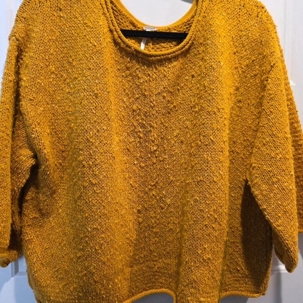 Free‎ People Textured Knit Sweater Mustard Yellow Cropped Boho Pullover Sz SP
